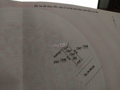 BÁN ĐẤT MẶT TIỀN QL24 THỊ XÃ ĐỨC PHỔ 10X28,5 SHR