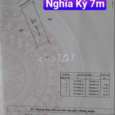 Bán Nhanh Lô Đất  Nghĩa Kỳ - Quảng Ngãi. Ngang 7m