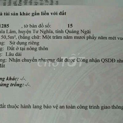 150m2 đất mặt tiền đường lớn Nghĩa Lâm, Tư Nghĩa