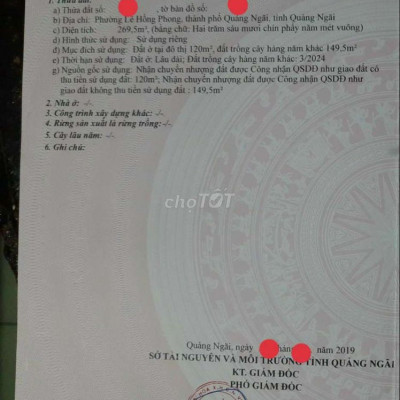 Bán đất trung tâm phường Lê Hồng Phong TPQNg