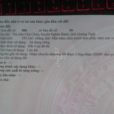 Bán 195.5 m2 đất ở thị trấn Chợ Chùa