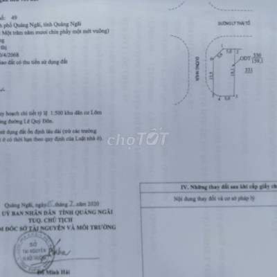 Lô góc đường Lý Thái Tổ, 352m2. T.ph Quảng Ngãi