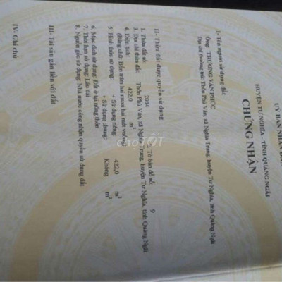 Đất nghĩa trung Huyện Tư Nghĩa 422m2