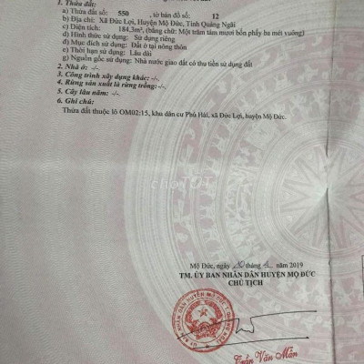 Đất Huyện Mộ Đức 184m²