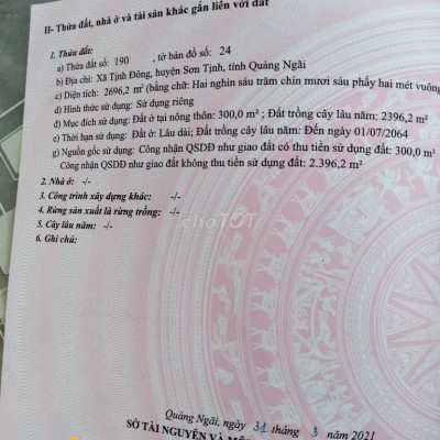Bán gấp 28 sào đất vườn tại H.Sơn Tịnh, chỉ 4,9 tỷ