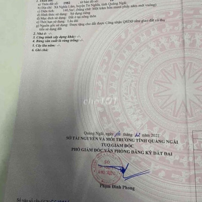 Đất Nghĩa Lâm- Tư Nghĩa đã có sổ. diện tích rộng