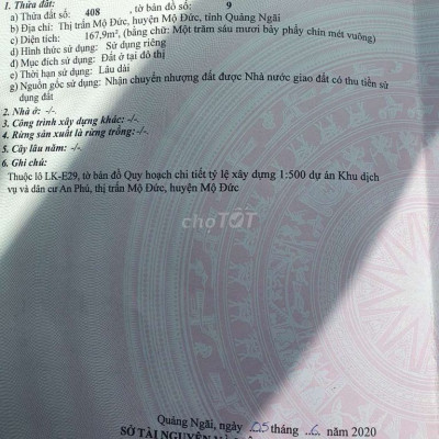 Bán đất trung tâm thị trấn mộ đức