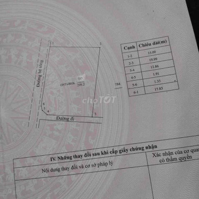 Đất 100 thổ cư. khu dân cư đông đúc.tổng diện tích 299.2m. đã có sổ