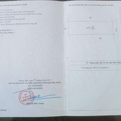Bán 190m2 đất TP Quãng Ngãi giá 142tr em có 2 miếng