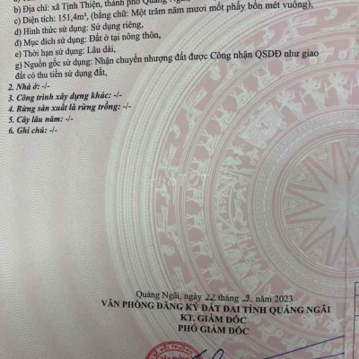 Cần bán lô đất Hoà Bân -  Tịnh Thiện - Tp Quảng Ngãi,151m2